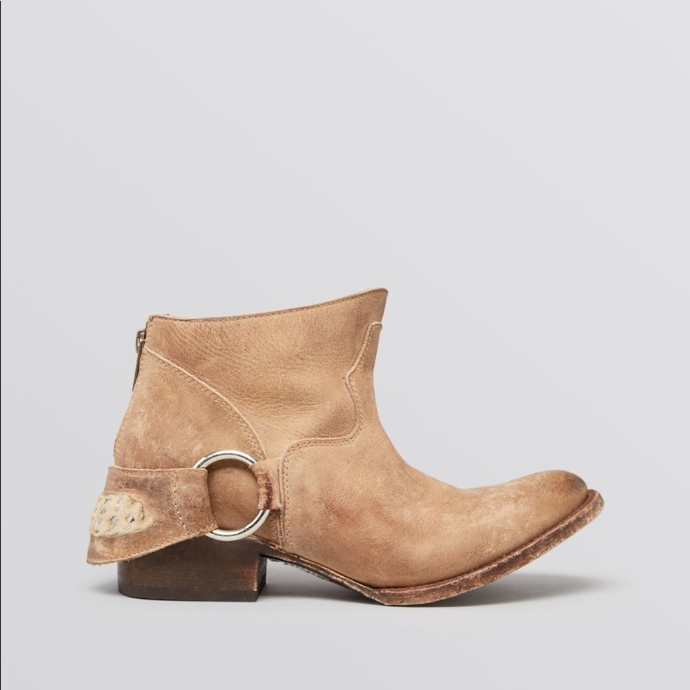 Freebird by Steven Tan Suede Ankle Booties with Silver Ring Detail